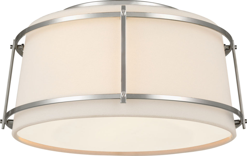 Callaway Small Flush Mount | Polished Nickel | Linen Shade and Frosted Acrylic Diffuser