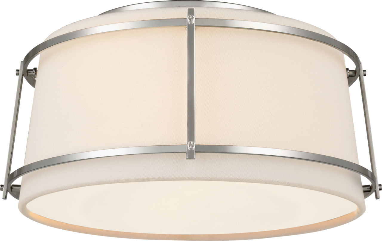 Callaway Small Flush Mount | Polished Nickel | Linen Shade and Frosted Acrylic Diffuser