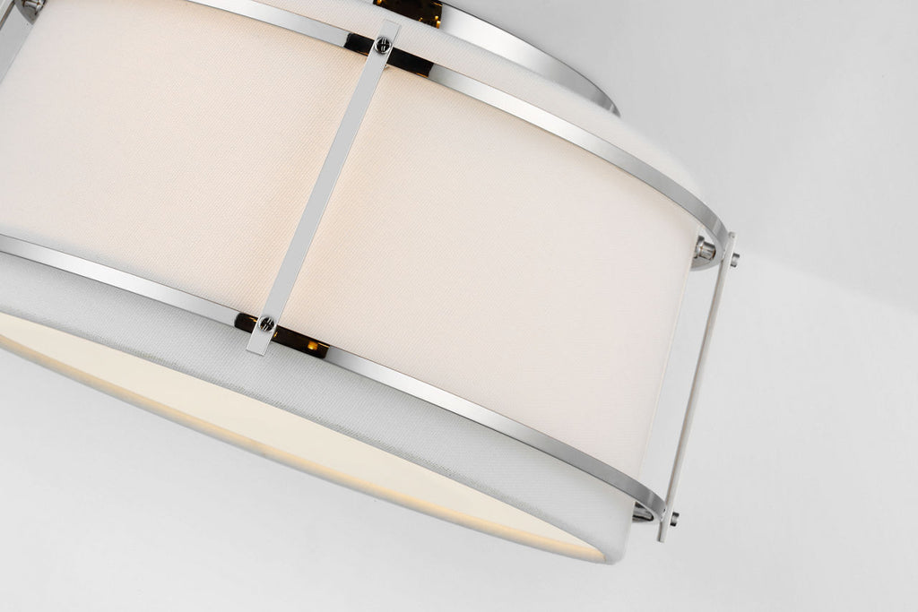 Callaway Small Flush Mount | Polished Nickel | Linen Shade and Frosted Acrylic Diffuser