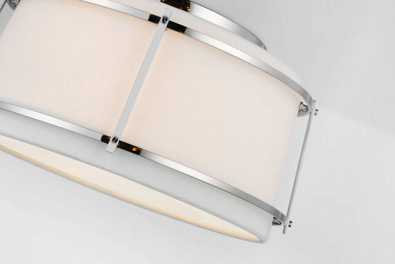Callaway Small Flush Mount | Polished Nickel | Linen Shade and Frosted Acrylic Diffuser