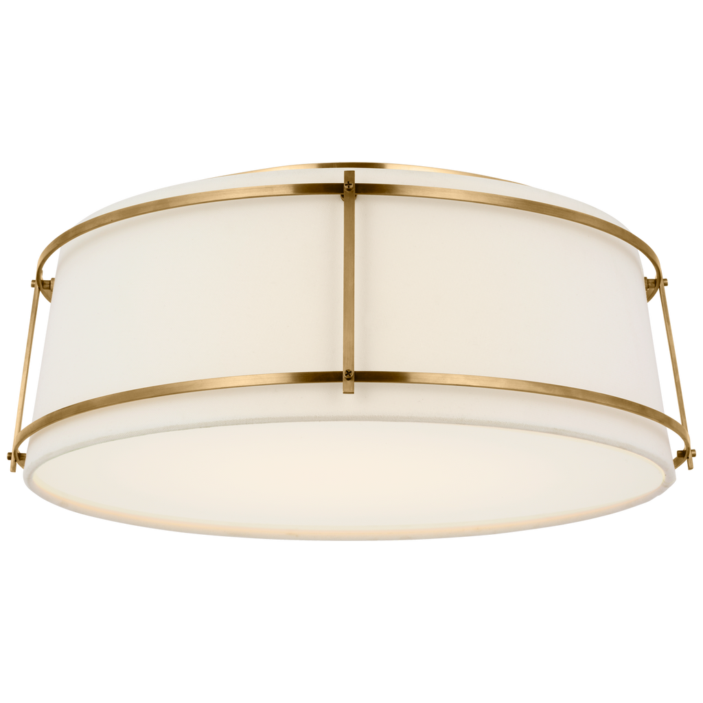 Callaway 18" Flush Mount | Hand-Rubbed Antique Brass | Linen Shade and Frosted Acrylic