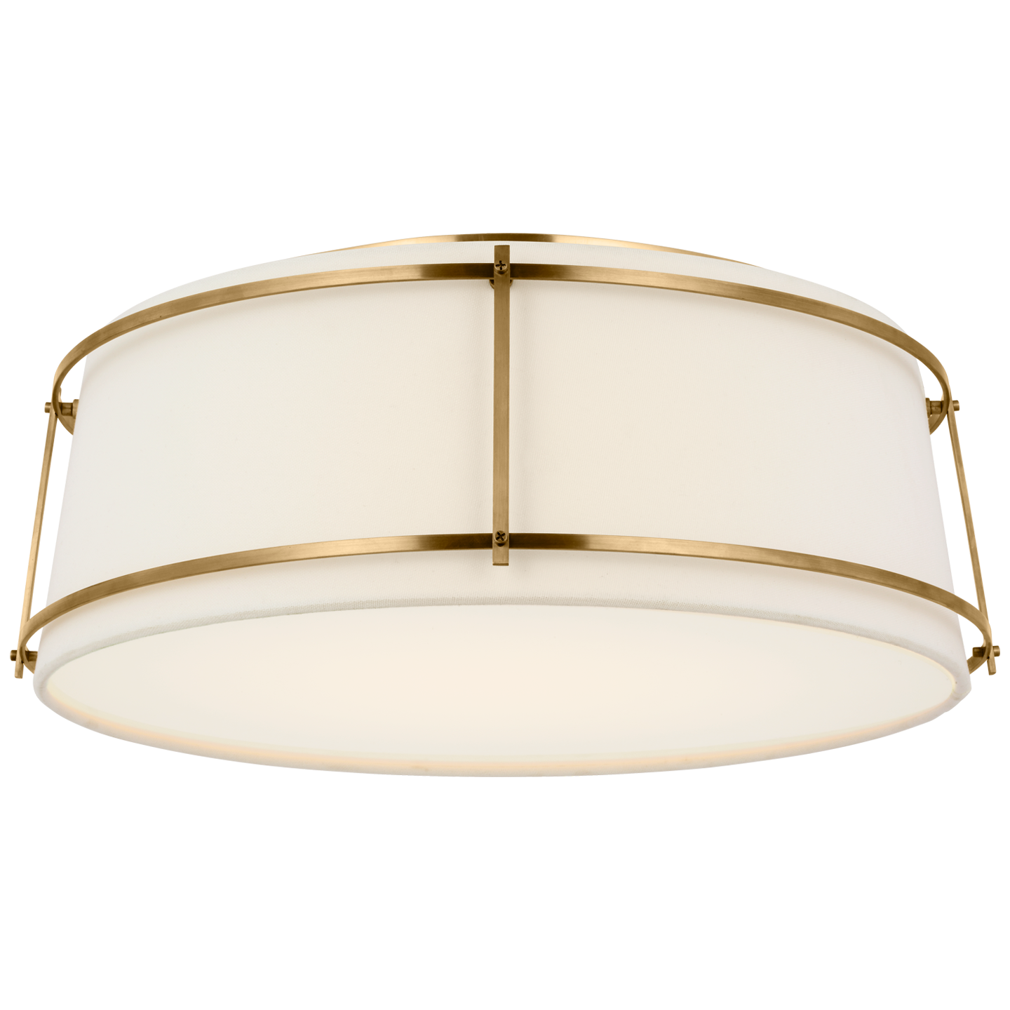 Callaway 18" Flush Mount | Hand-Rubbed Antique Brass | Linen Shade and Frosted Acrylic