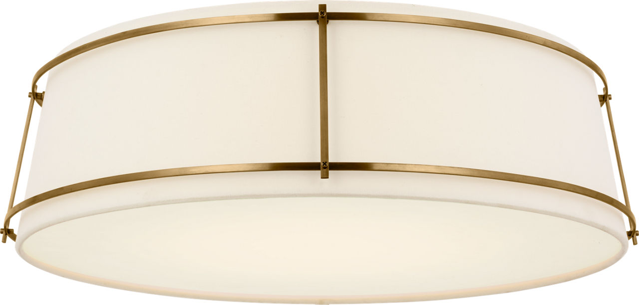 Callaway 22" Flush Mount | Hand-Rubbed Antique Brass | Linen Shade and Frosted Acrylic