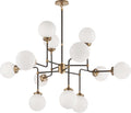 Bistro Medium Chandelier | Hand-Rubbed Antique Brass | White Glass