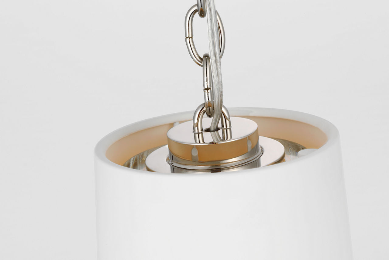 Sydney Narrow Pendant | Soft Brass | Matte White and Clear Glass