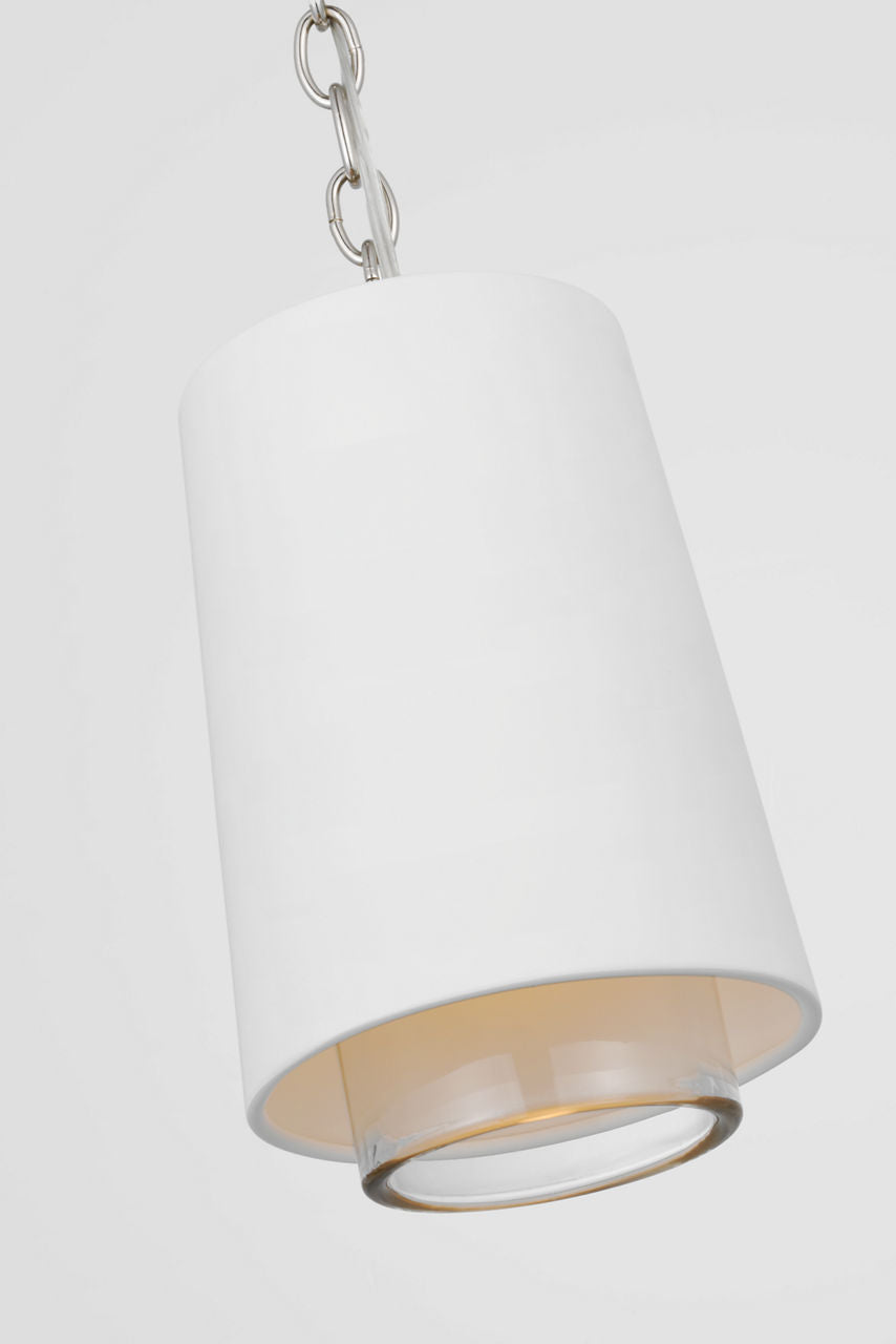Sydney Narrow Pendant | Soft Brass | Matte White and Clear Glass
