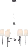 Grenol Medium Modern Bamboo Chandelier | Bronze | Natural Percale Shades