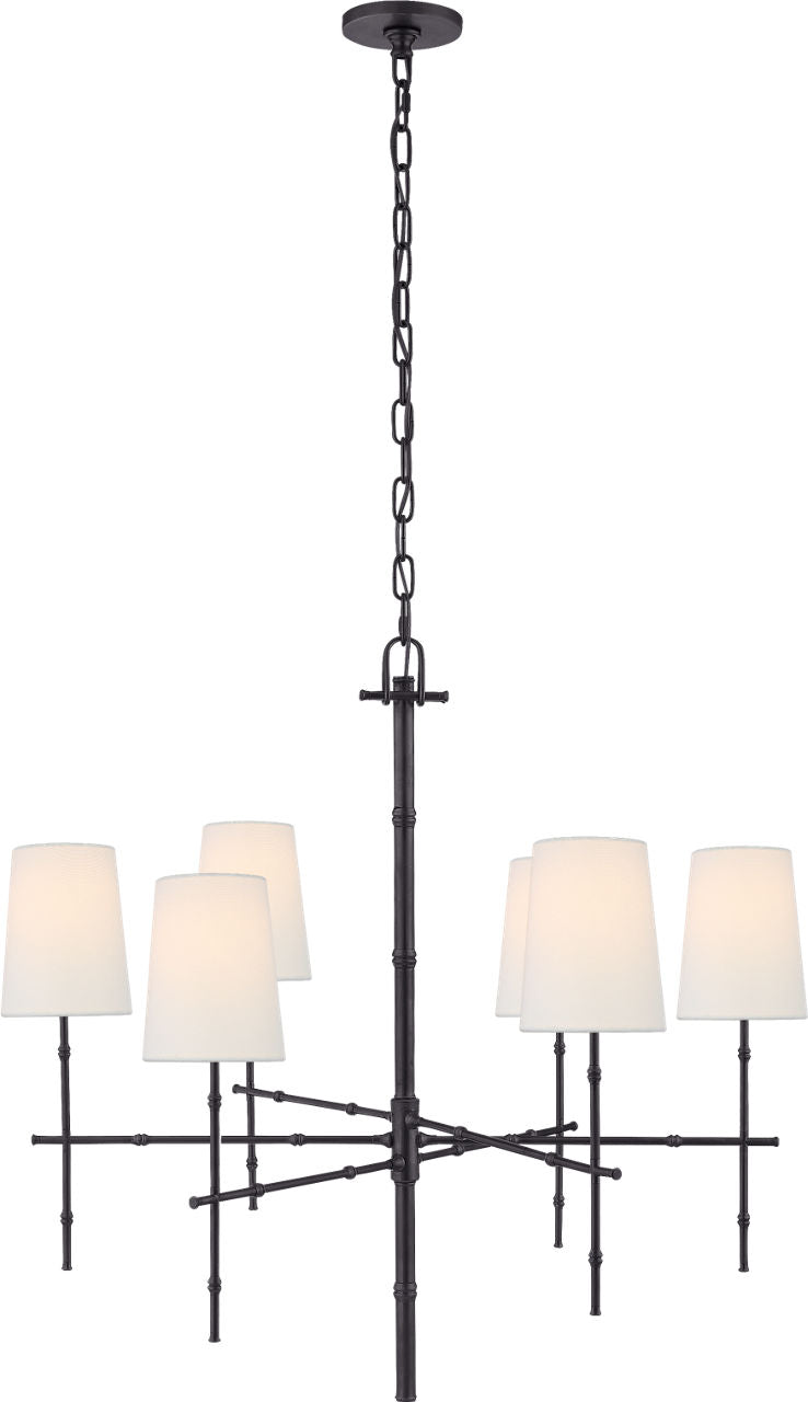 Grenol Medium Modern Bamboo Chandelier | Bronze | Natural Percale Shades