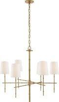 Grenol Medium Modern Bamboo Chandelier | Hand-Rubbed Antique Brass | Linen Shades