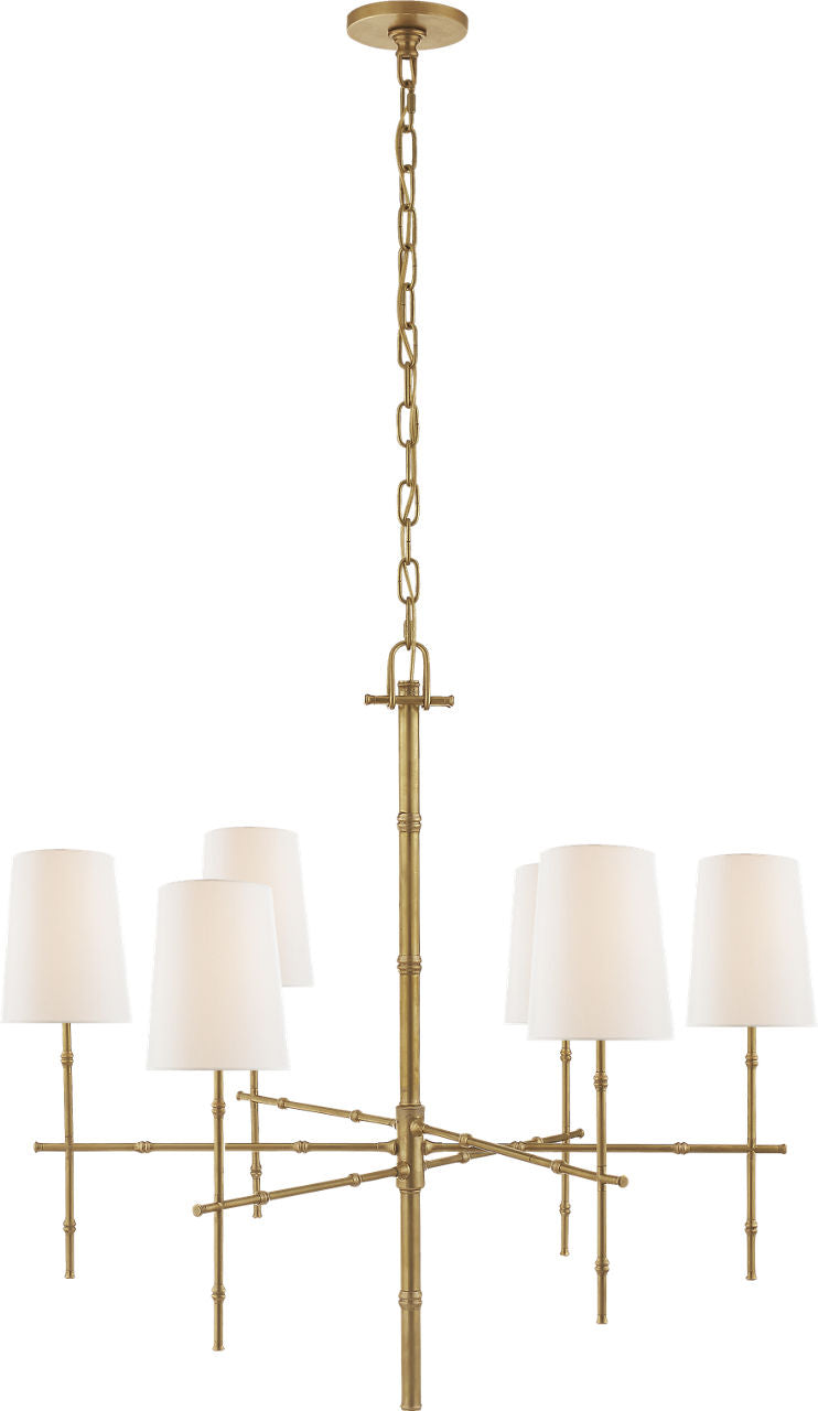 Grenol Medium Modern Bamboo Chandelier | Hand-Rubbed Antique Brass | Linen Shades