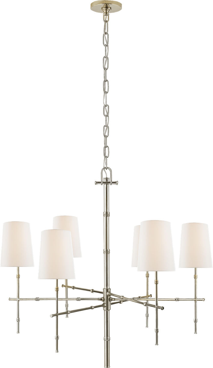 Grenol Medium Modern Bamboo Chandelier | Polished Nickel | Linen Shades