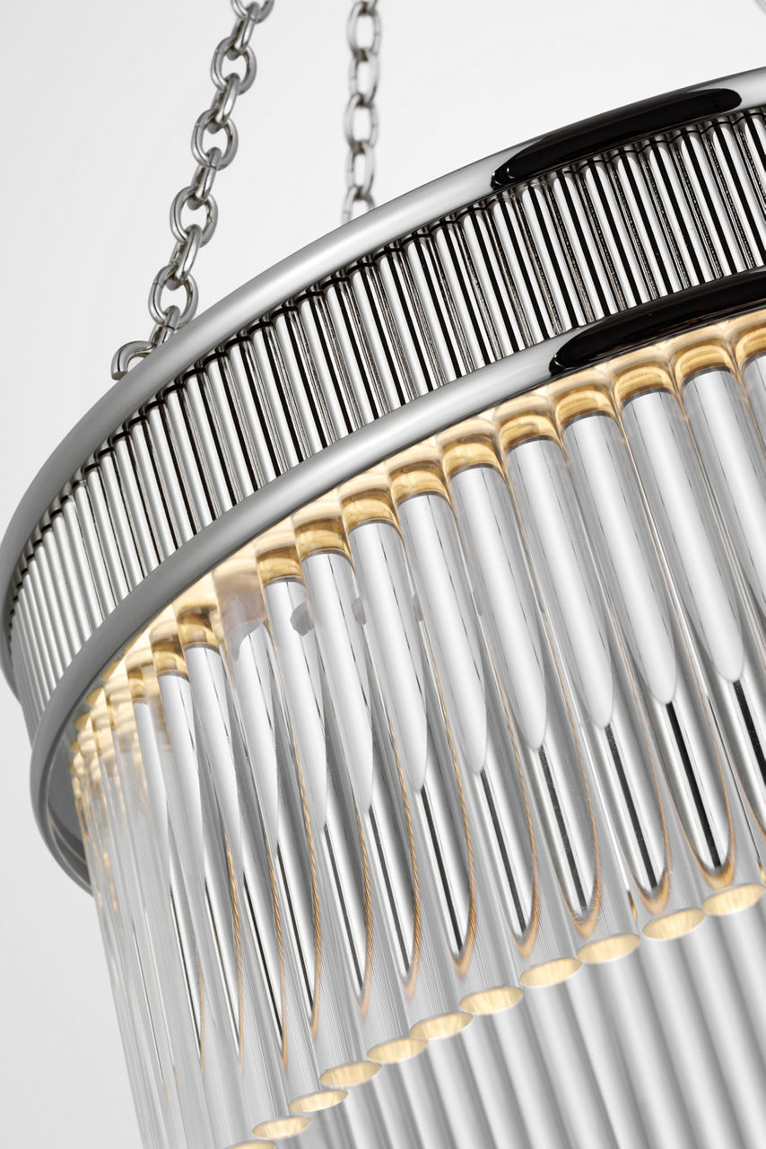 Menil Medium Chandelier | Polished Nickel | Crystal Rods