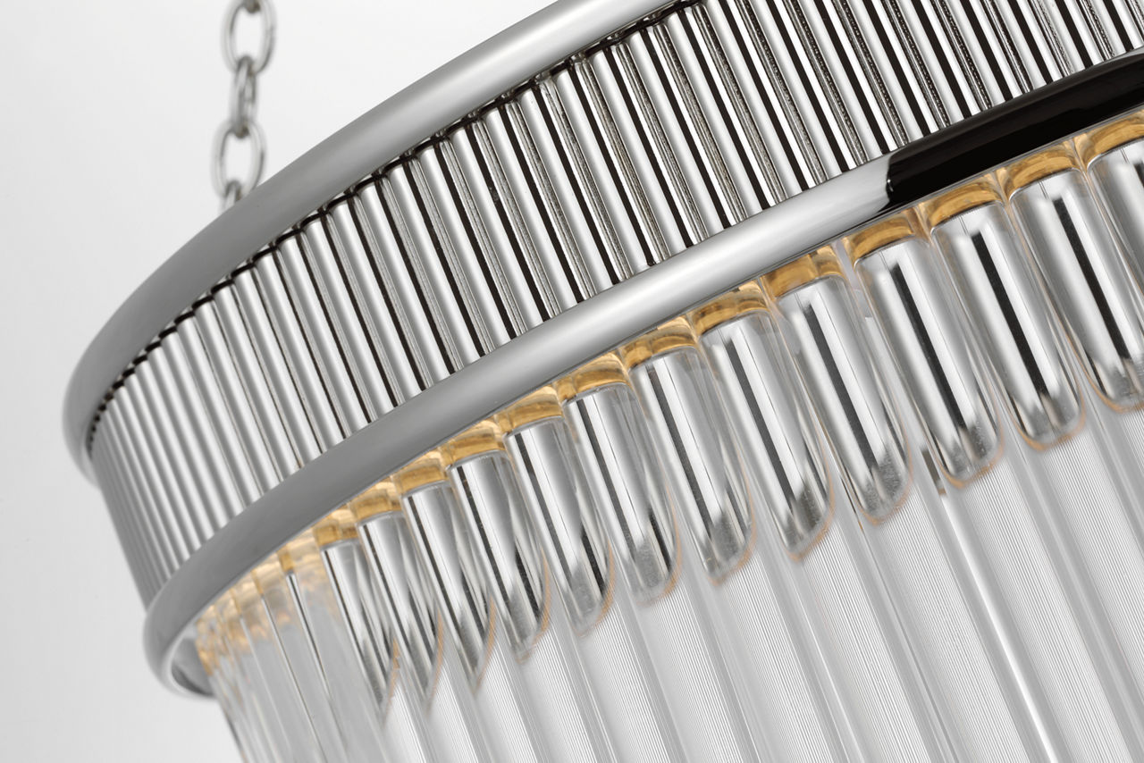 Menil Medium Chandelier | Polished Nickel | Crystal Rods