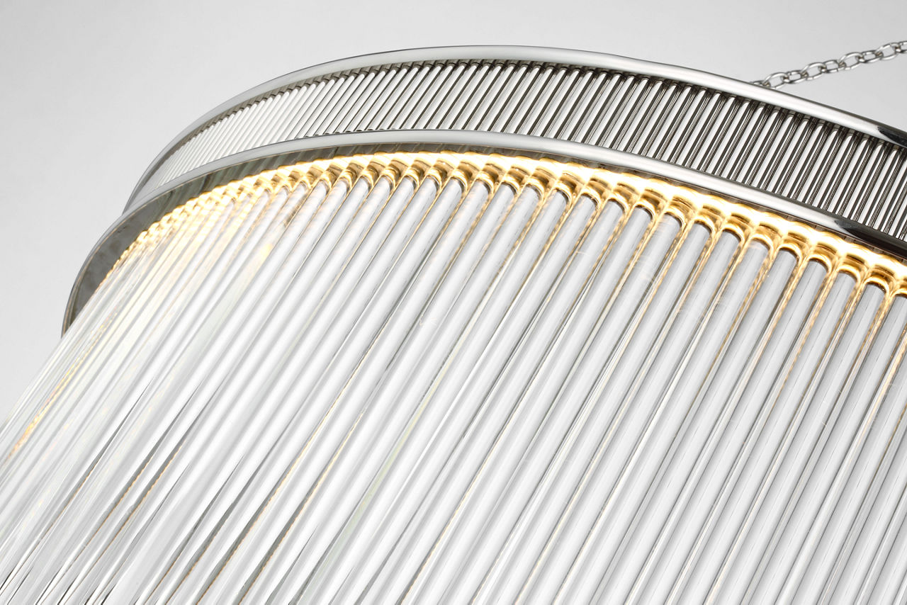 Menil Large Chandelier | Polished Nickel | Crystal Rods