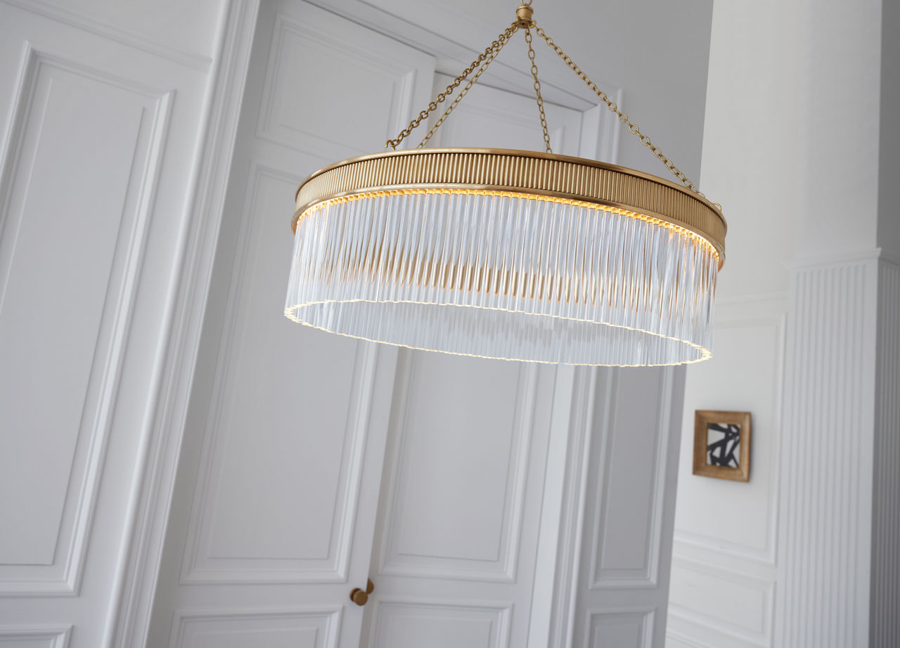 Menil Large Chandelier | Soft Brass | Crystal Rods