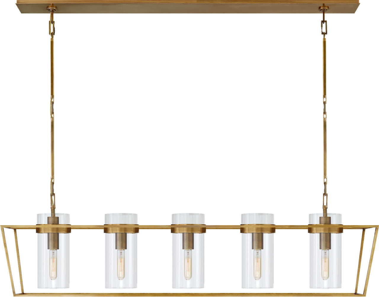 Presidio Large Linear Lantern | Hand-Rubbed Antique Brass | Clear Glass