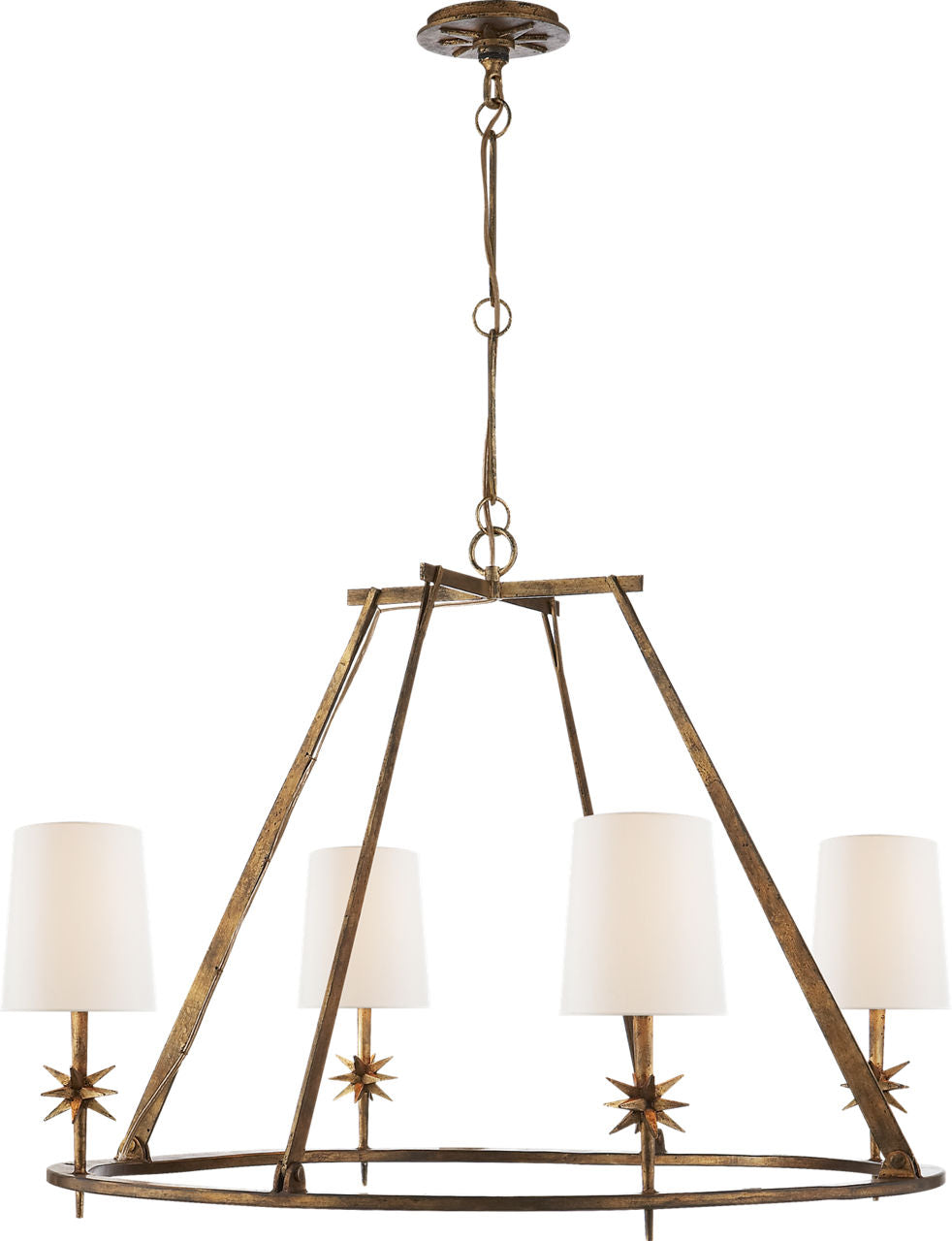 Etoile Round Chandelier | Gilded Iron | Linen Shades