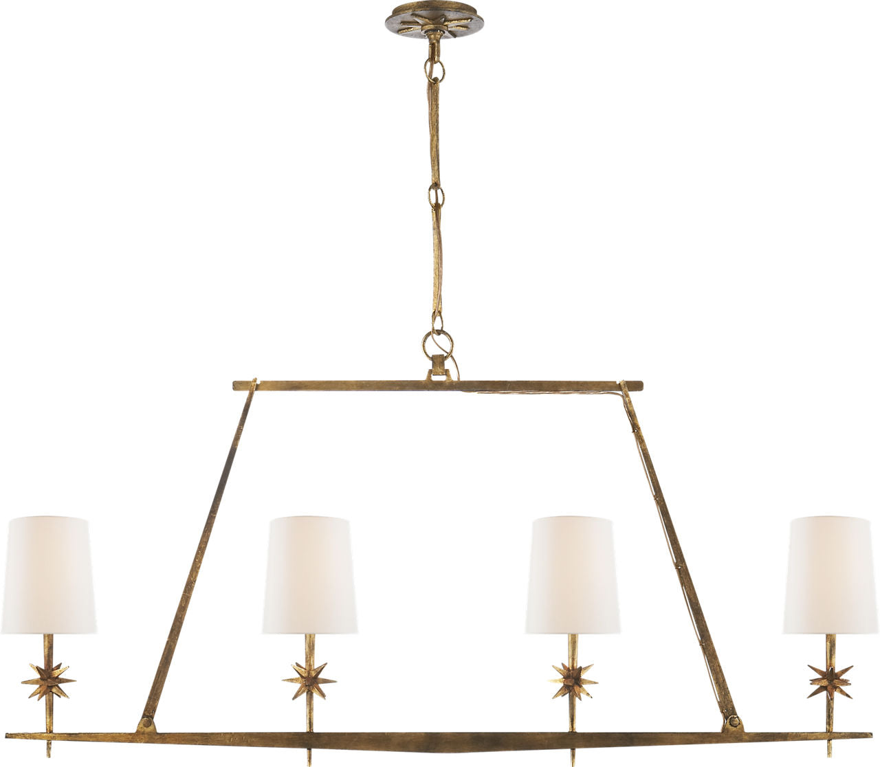 Etoile Linear Chandelier | Gilded Iron | Linen Shades