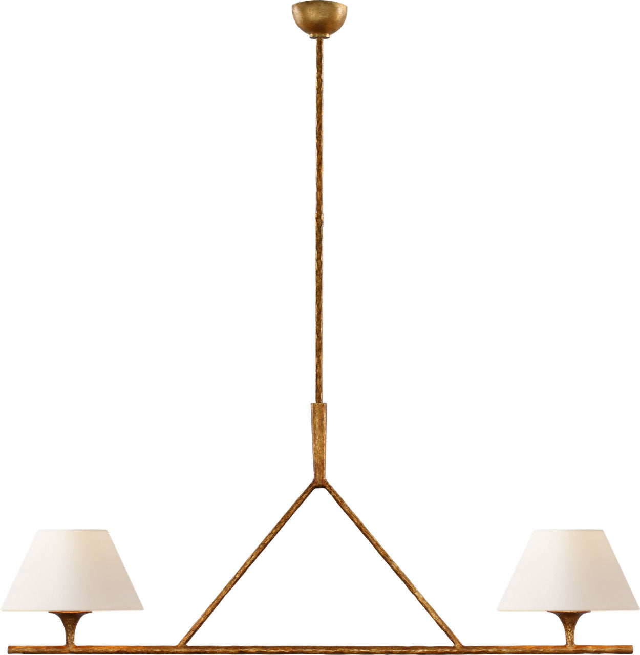 Cesta Large Linear Chandelier | Gilded Iron | Linen Shades