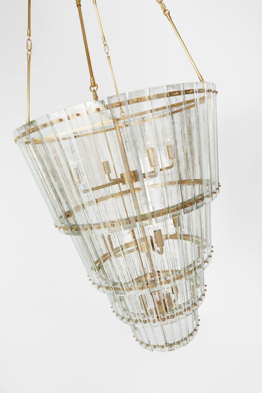 Cadence Large Waterfall Chandelier | Hand-Rubbed Antique Brass | Antique Mirror