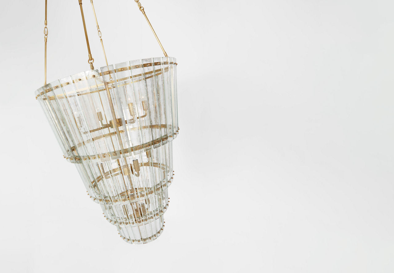 Cadence Large Waterfall Chandelier | Hand-Rubbed Antique Brass | Antique Mirror