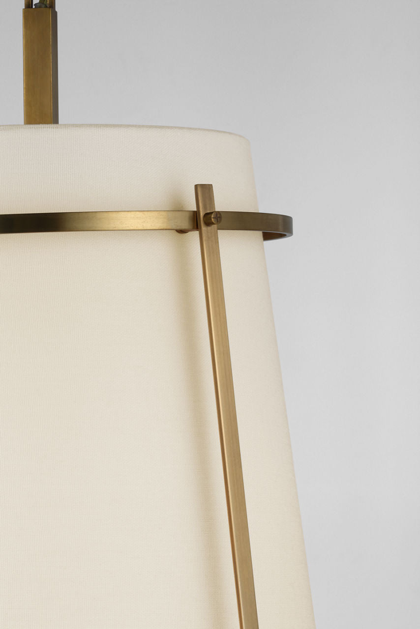 Callaway Medium Hanging Shade | Hand-Rubbed Antique Brass | Linen Shade and Frosted Acrylic Diffuser