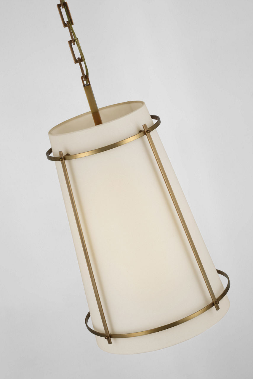 Callaway Medium Hanging Shade | Hand-Rubbed Antique Brass | Linen Shade and Frosted Acrylic Diffuser