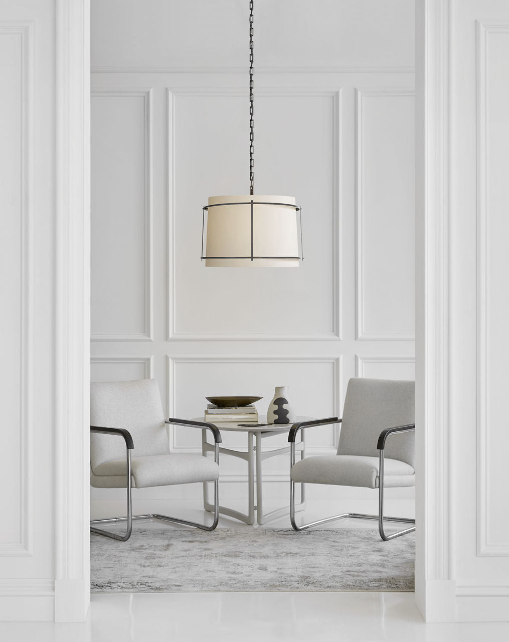 Callaway Large Hanging Shade | Bronze | Linen Shade and Frosted Acrylic Diffuser