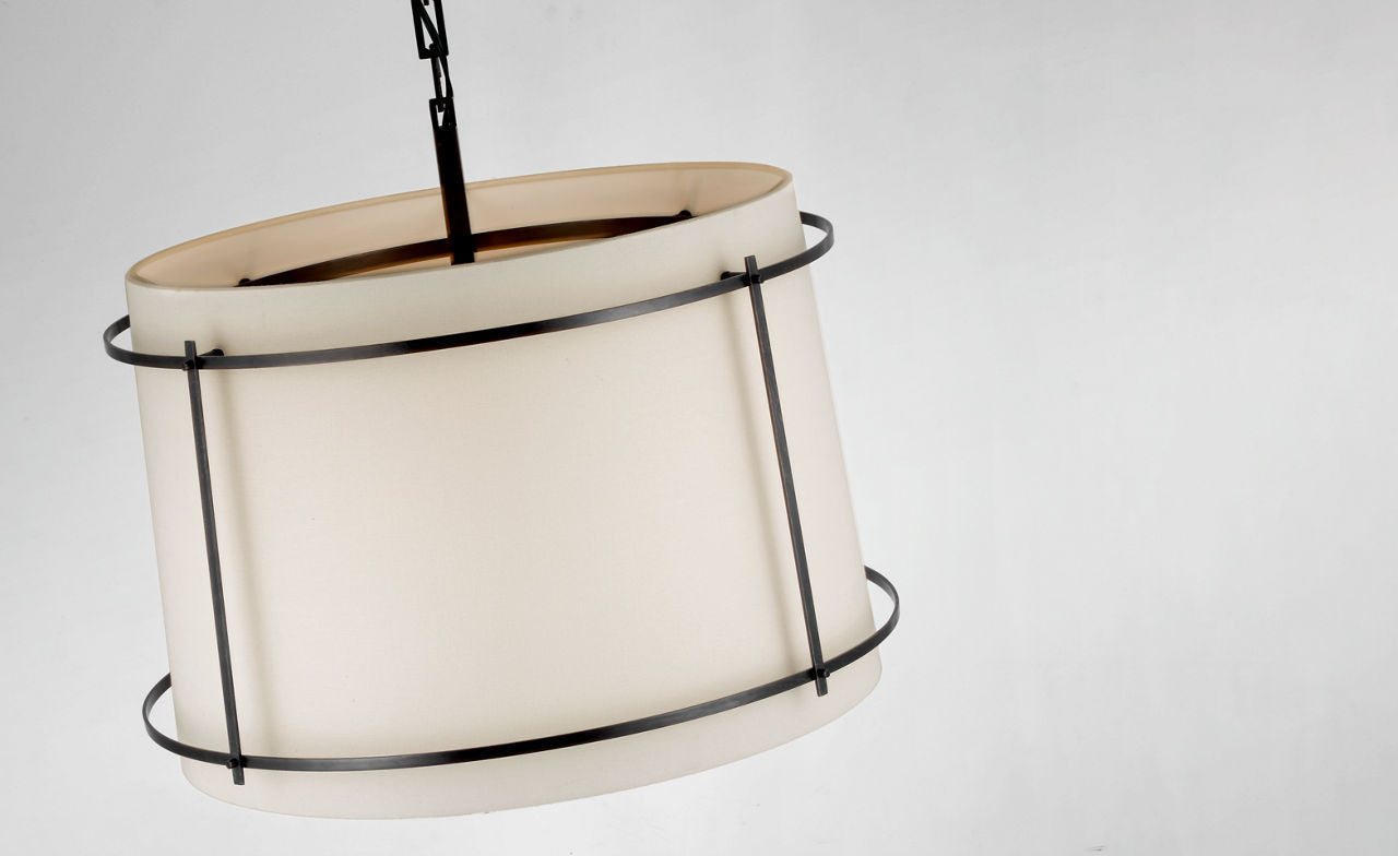 Callaway Large Hanging Shade | Bronze | Linen Shade and Frosted Acrylic Diffuser