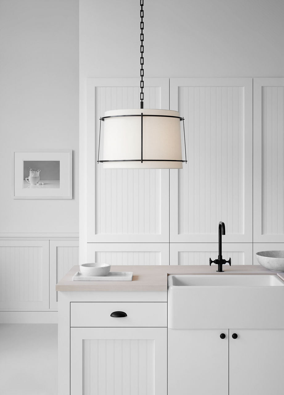 Callaway Large Hanging Shade | Bronze | Linen Shade and Frosted Acrylic Diffuser