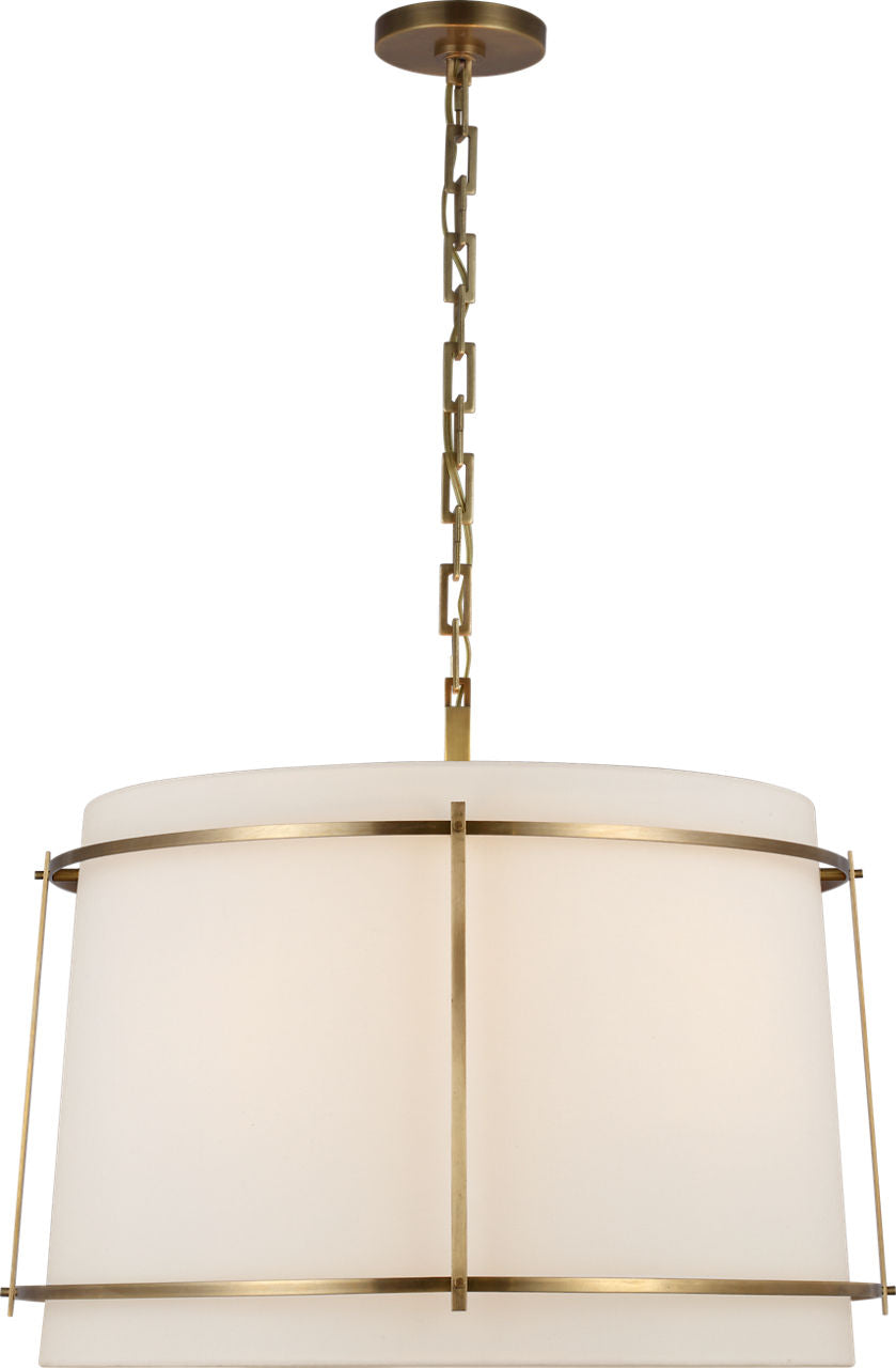 Callaway Large Hanging Shade | Hand-Rubbed Antique Brass | Linen Shade and Frosted Acrylic Diffuser