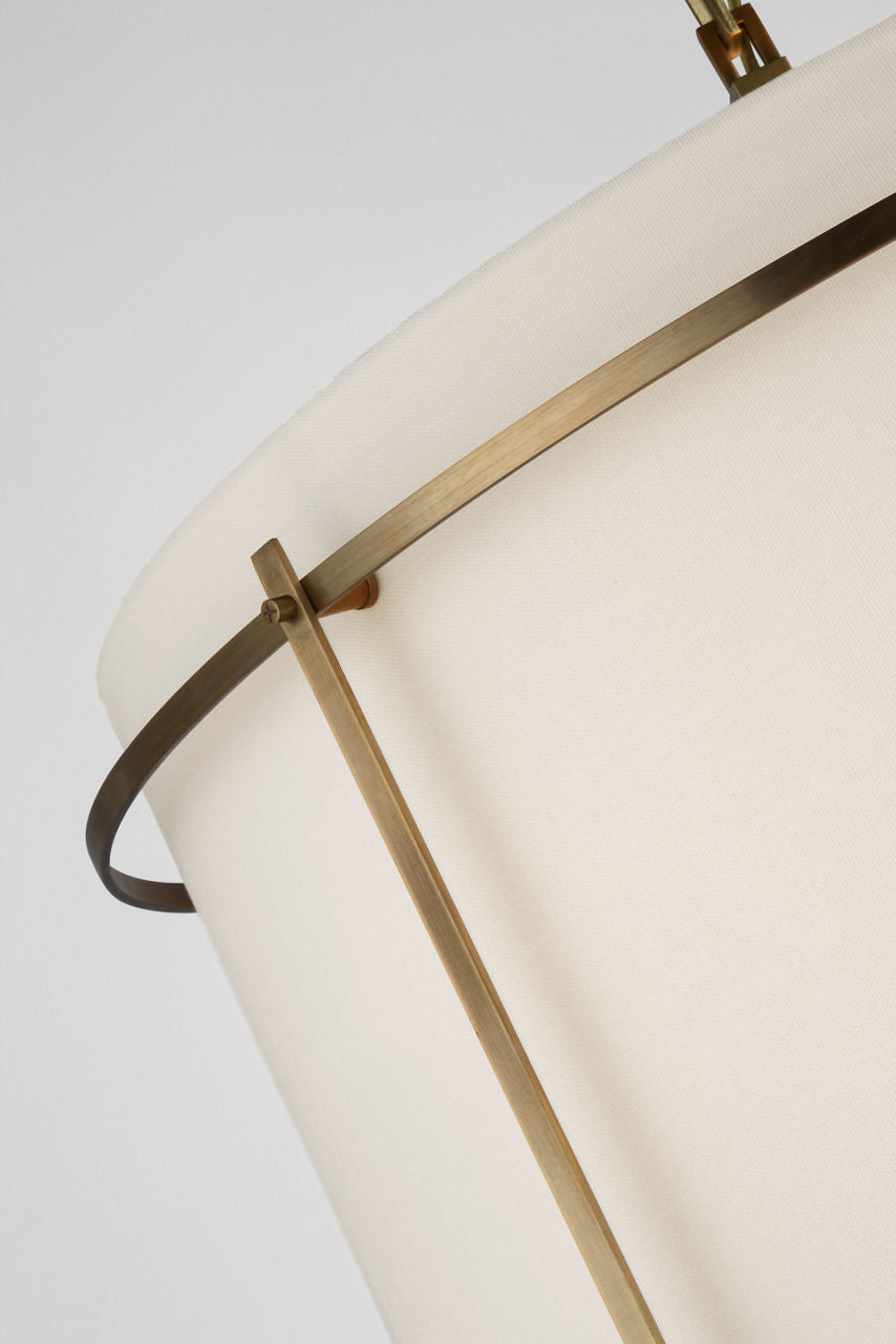Callaway Large Hanging Shade | Hand-Rubbed Antique Brass | Linen Shade and Frosted Acrylic Diffuser