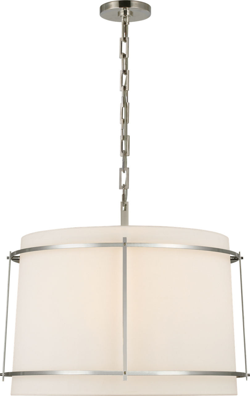 Callaway Large Hanging Shade | Polished Nickel | Linen Shade and Frosted Acrylic Diffuser