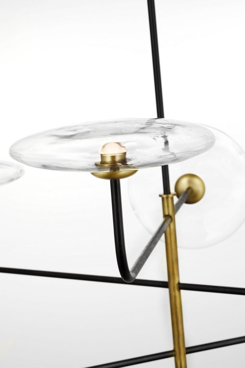 Calvino Large Arched Chandelier | Aged Iron and Hand-Rubbed Antique Brass | Clear Glass