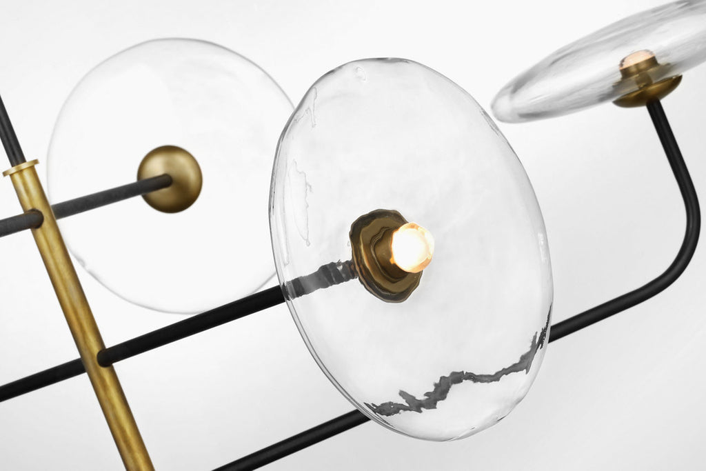 Calvino Large Arched Chandelier | Aged Iron and Hand-Rubbed Antique Brass | Clear Glass