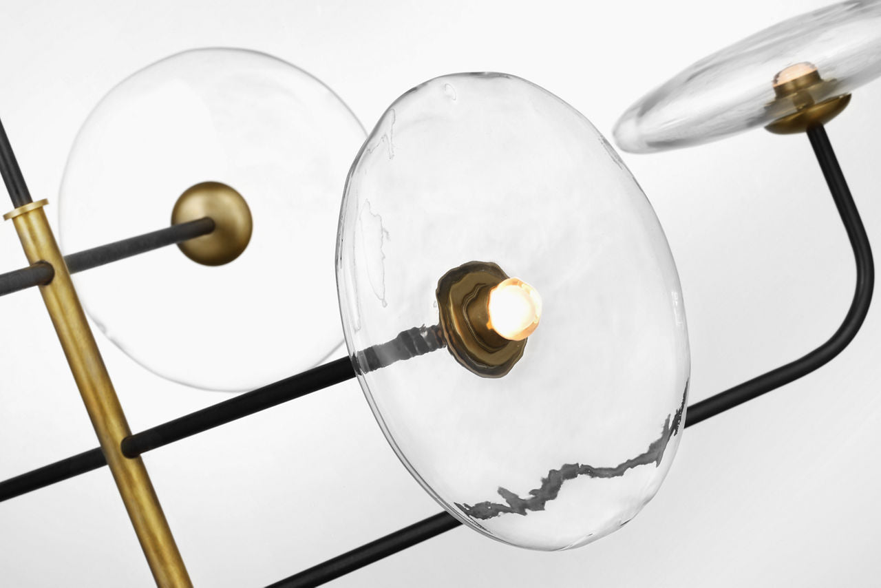 Calvino Large Arched Chandelier | Aged Iron and Hand-Rubbed Antique Brass | Clear Glass