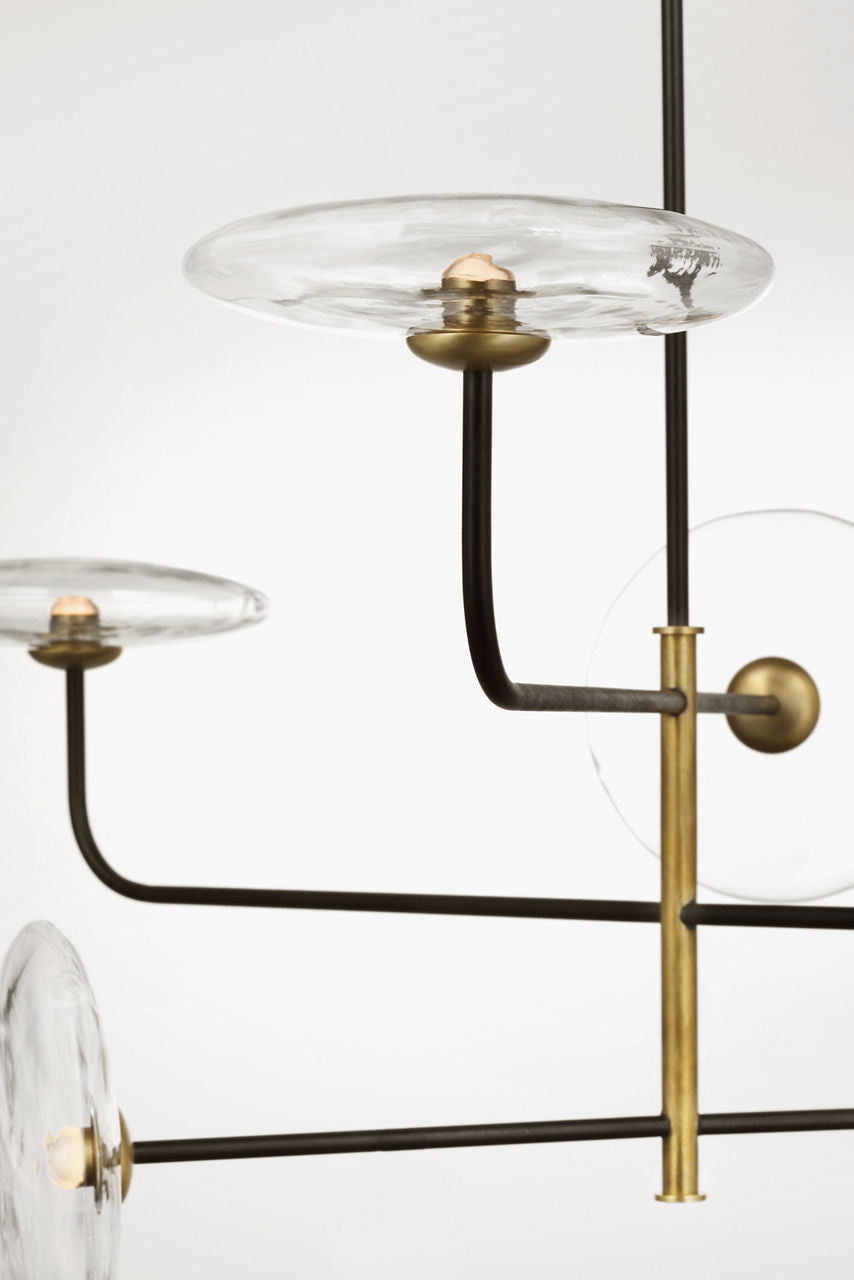 Calvino Large Arched Chandelier | Aged Iron and Hand-Rubbed Antique Brass | Clear Glass