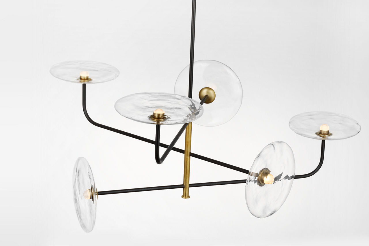 Calvino Large Arched Chandelier | Aged Iron and Hand-Rubbed Antique Brass | Clear Glass