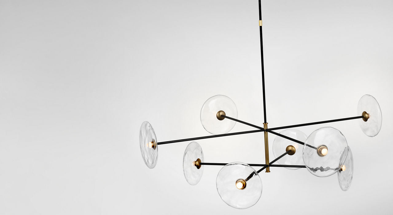 Calvino X-Large Radial Chandelier | Aged Iron and Hand-Rubbed Antique Brass | Clear Glass