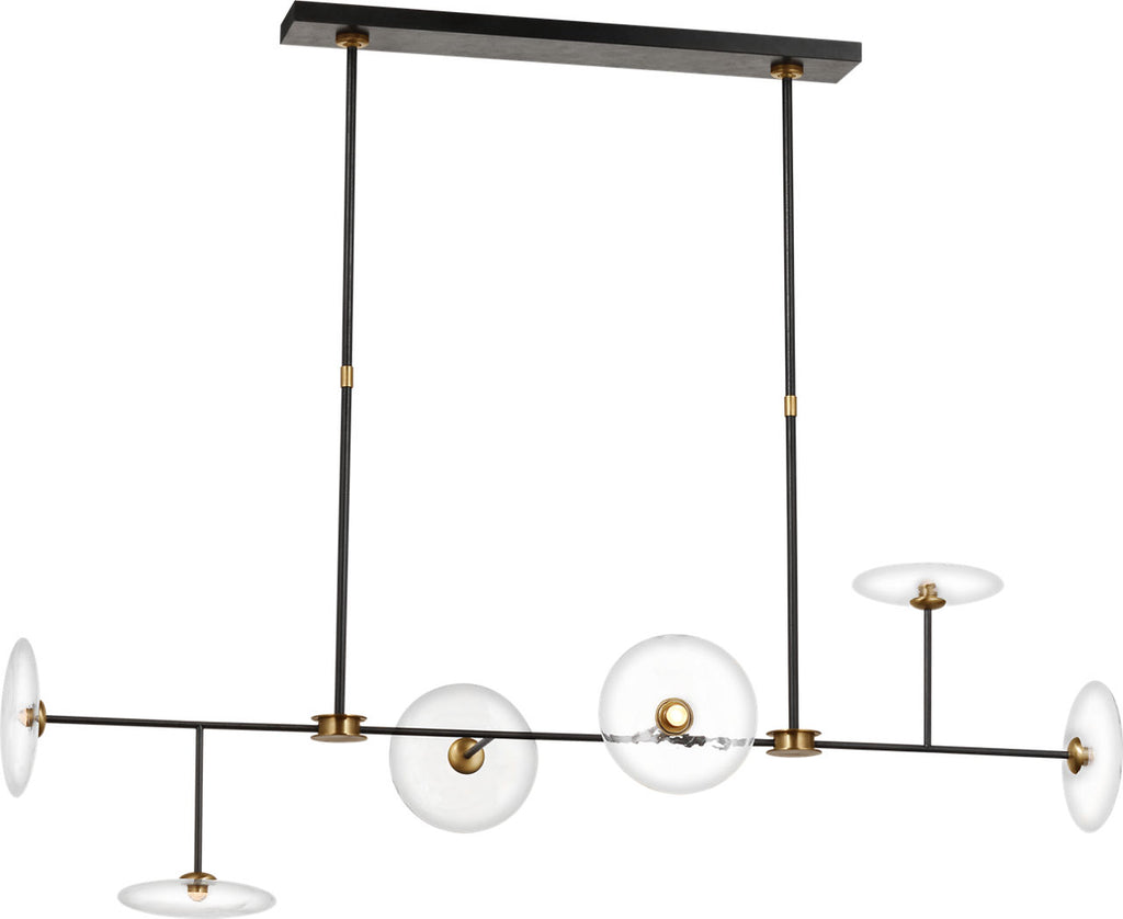 Calvino Large Linear Chandelier | Aged Iron and Hand-Rubbed Antique Brass | Clear Glass