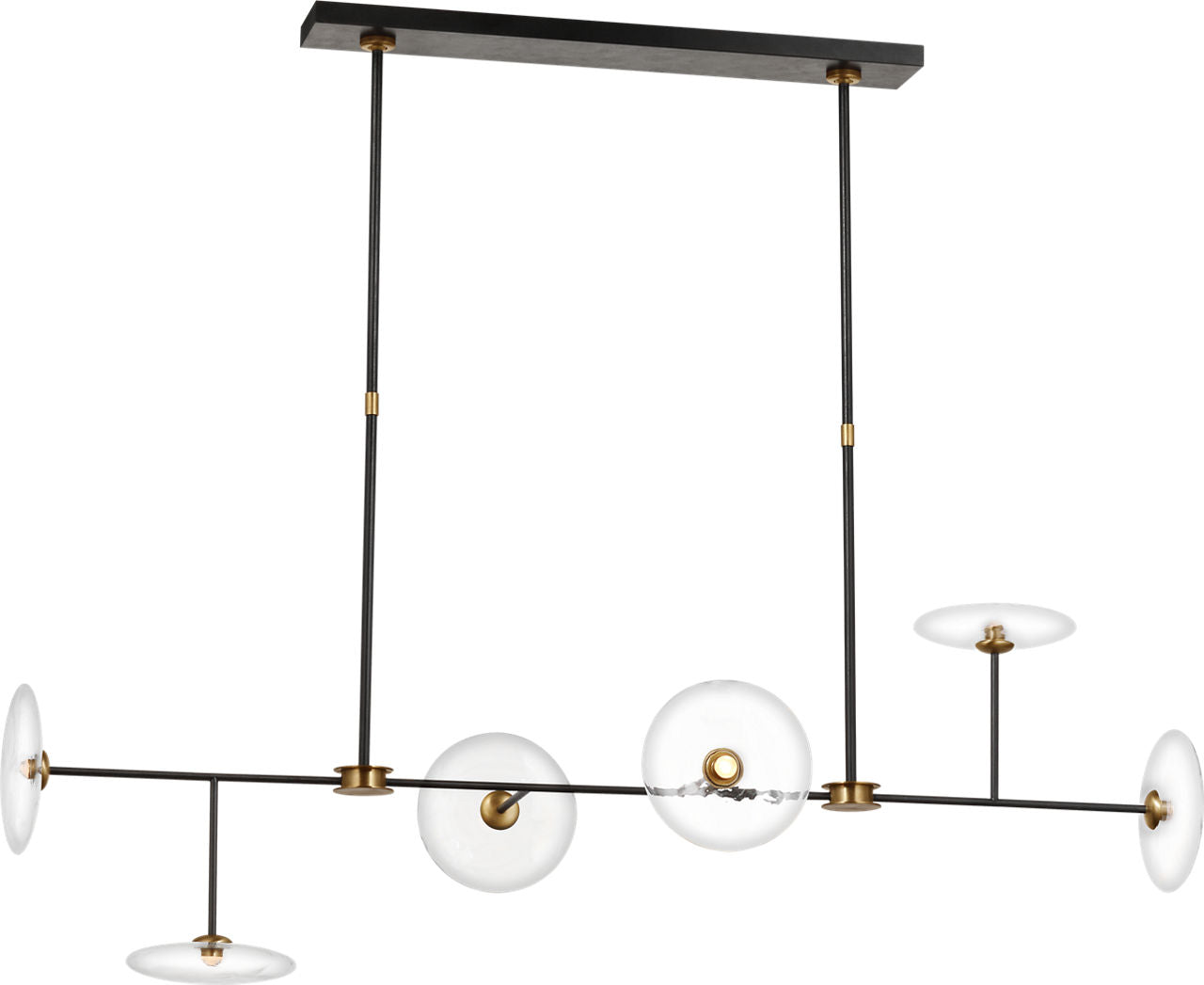 Calvino Large Linear Chandelier | Aged Iron and Hand-Rubbed Antique Brass | Clear Glass