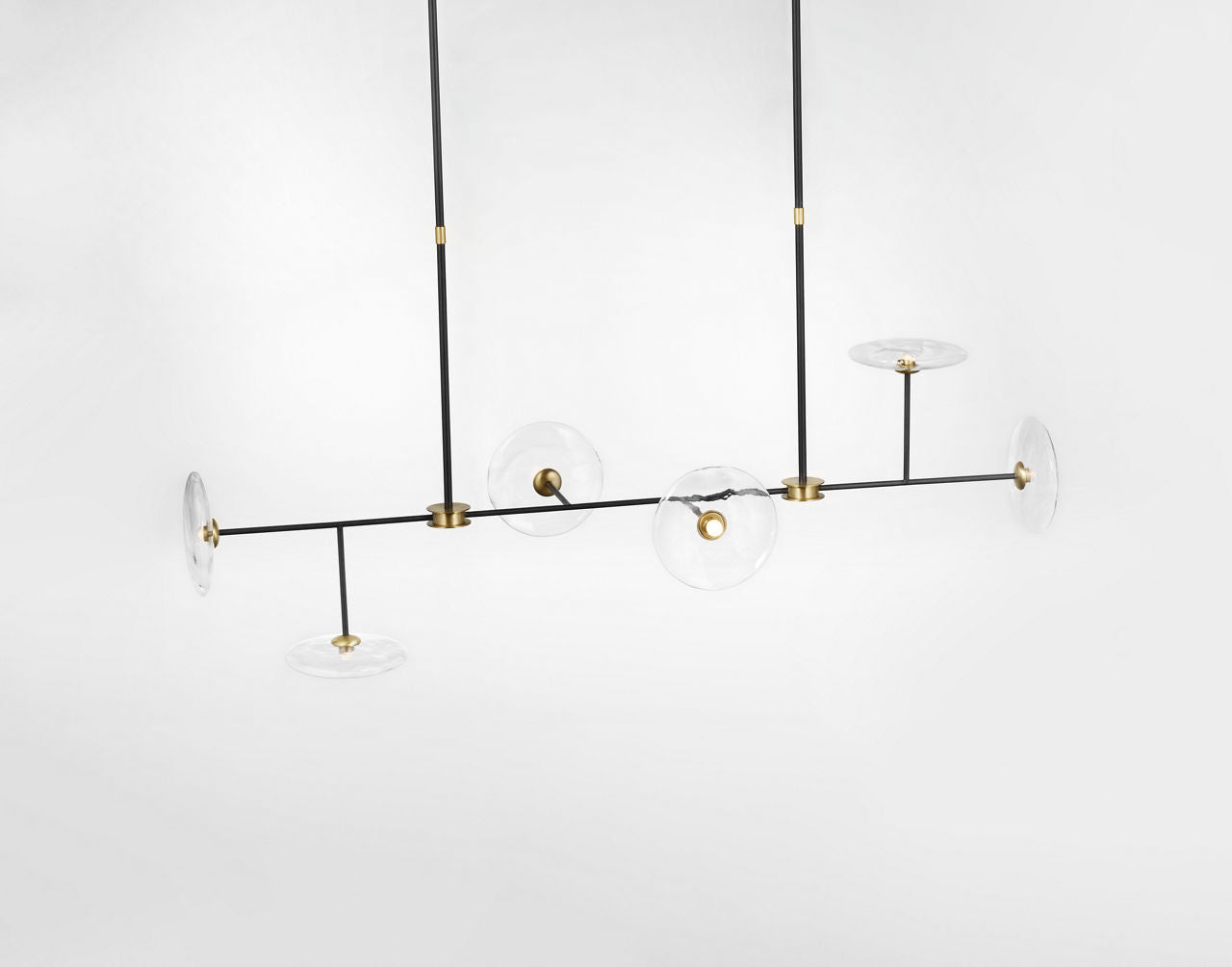 Calvino Large Linear Chandelier | Aged Iron and Hand-Rubbed Antique Brass | Clear Glass