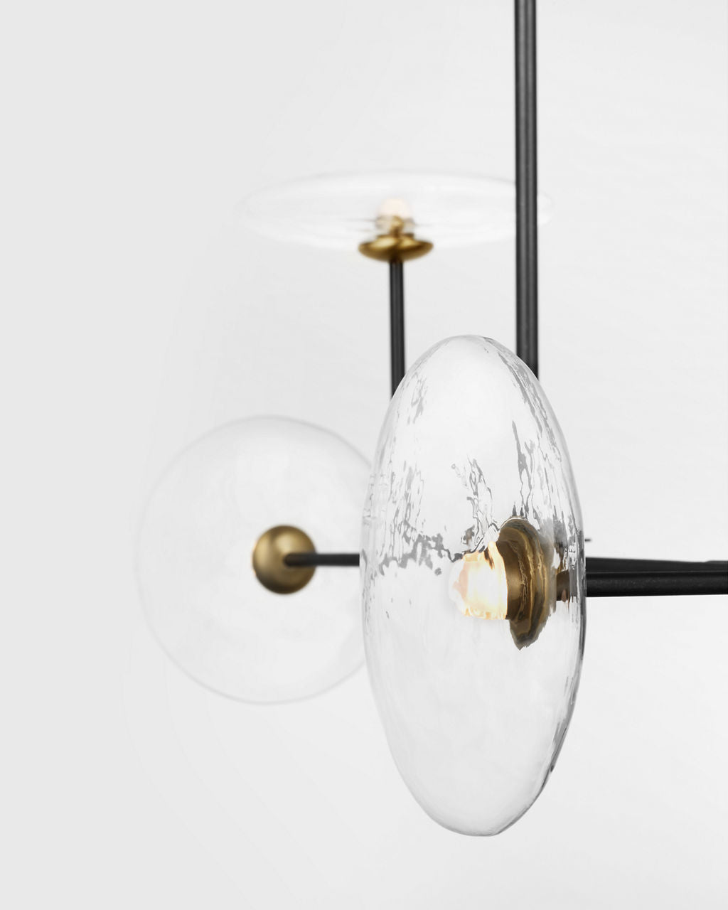 Calvino Large Linear Chandelier | Aged Iron and Hand-Rubbed Antique Brass | Clear Glass