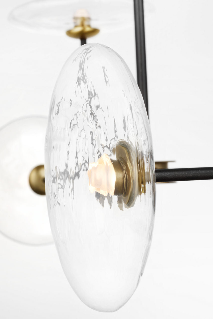 Calvino Large Linear Chandelier | Aged Iron and Hand-Rubbed Antique Brass | Clear Glass