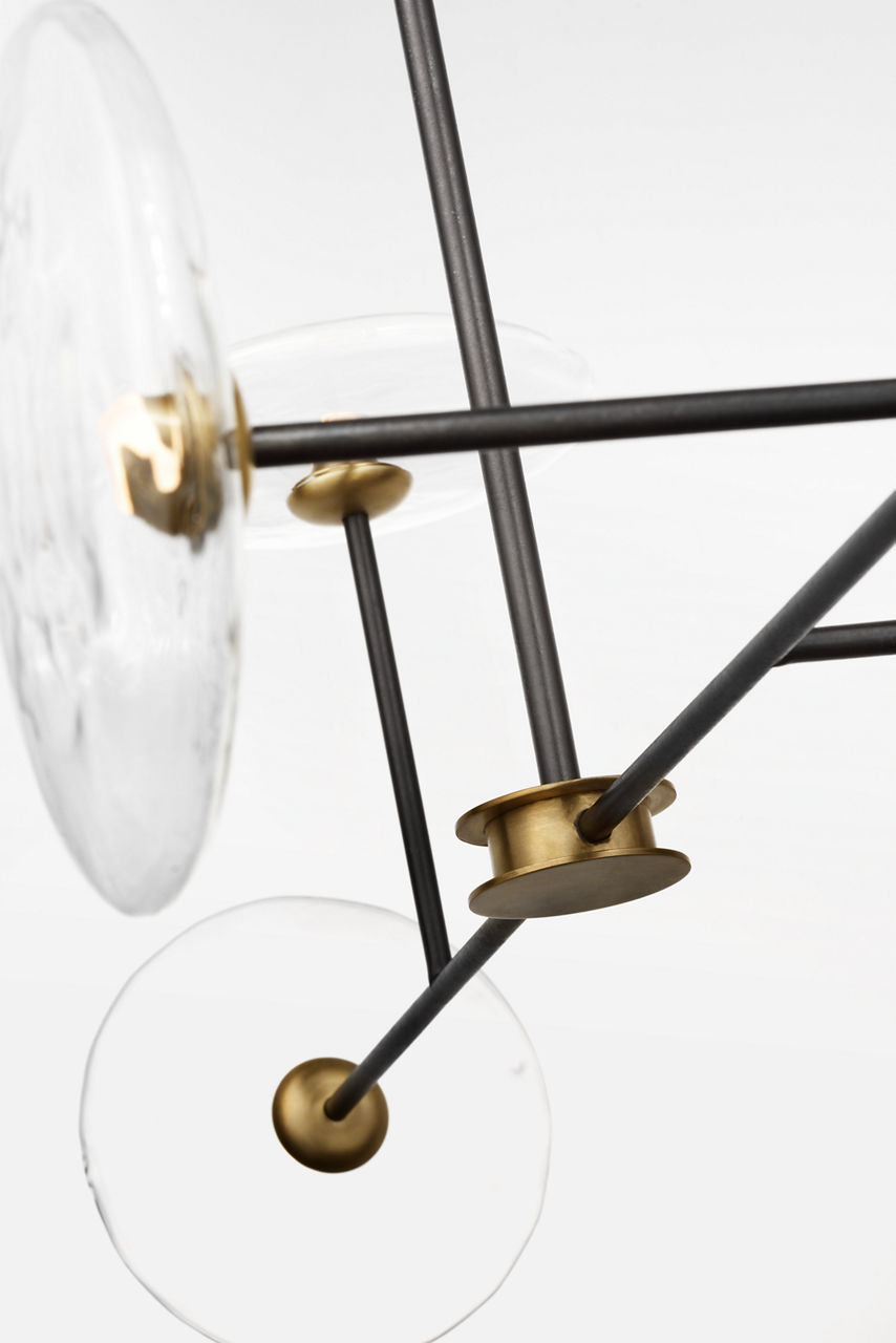 Calvino Large Linear Chandelier | Aged Iron and Hand-Rubbed Antique Brass | Clear Glass