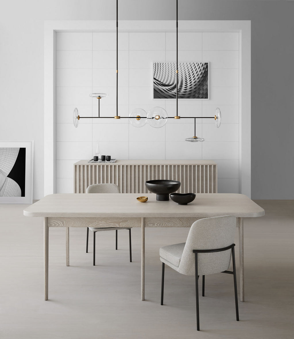 Calvino Large Linear Chandelier | Aged Iron and Hand-Rubbed Antique Brass | Clear Glass