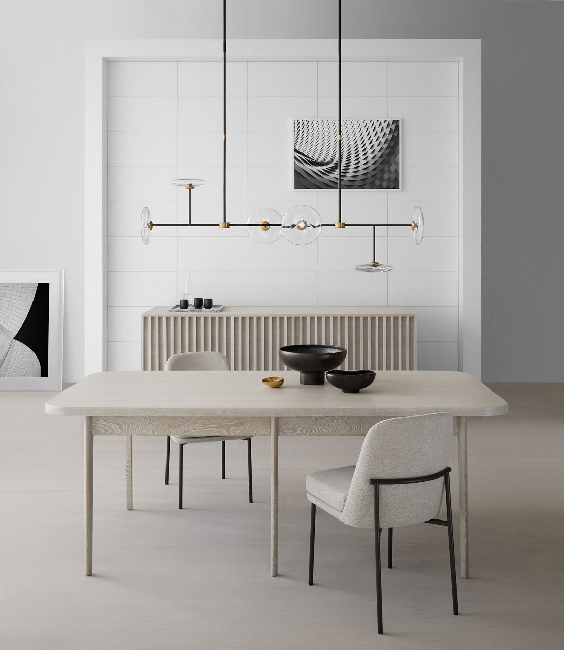 Calvino Large Linear Chandelier | Aged Iron and Hand-Rubbed Antique Brass | Clear Glass