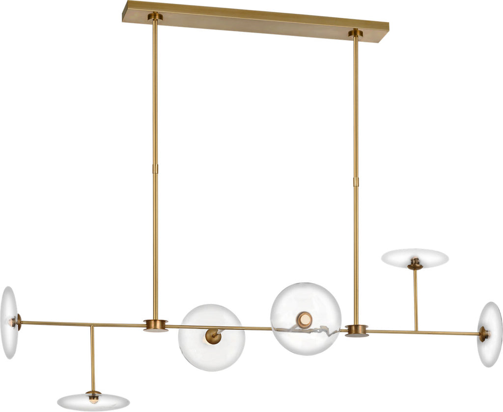 Calvino Large Linear Chandelier | Hand-Rubbed Antique Brass | Clear Glass