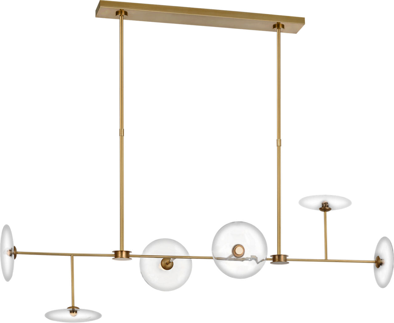 Calvino Large Linear Chandelier | Hand-Rubbed Antique Brass | Clear Glass