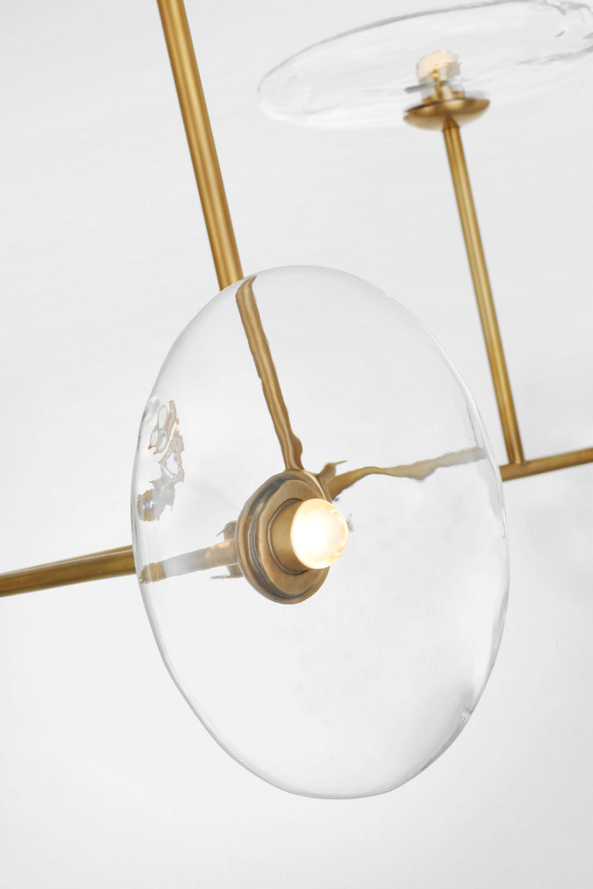 Calvino Large Linear Chandelier | Hand-Rubbed Antique Brass | Clear Glass